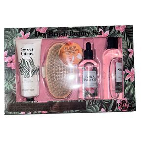 SimplePleasures Dry Brush Beauty Set Sweet Citrus Scent, Brush, Lotion, Oil, Gel